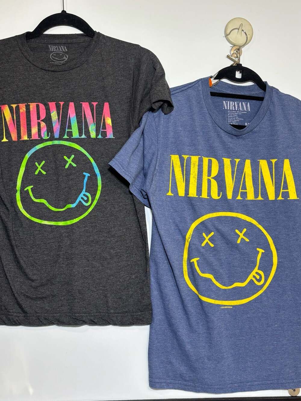 Nirvana Smiley Face Graphic T-Shirt Bundle - Blue and Charcoal Heather